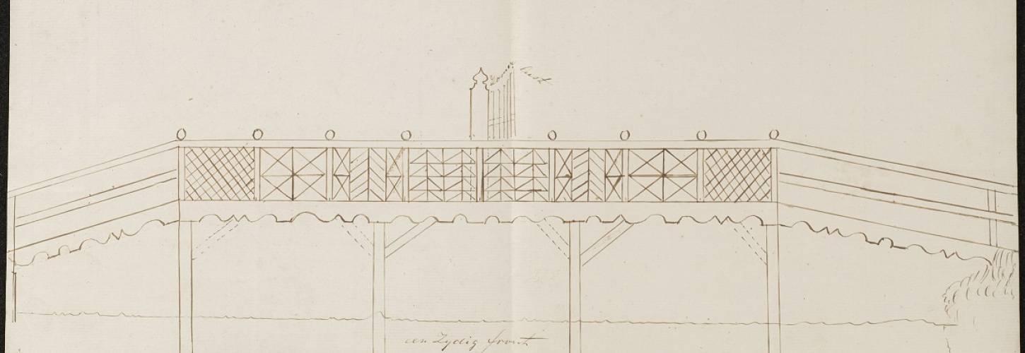 Tekening bij een aanvraag voor de bouw van een houten brug in culemborg in 1868.