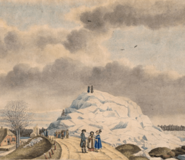 prent uit de atlas van het RAR van de ijsberg bij Ochten in 1789