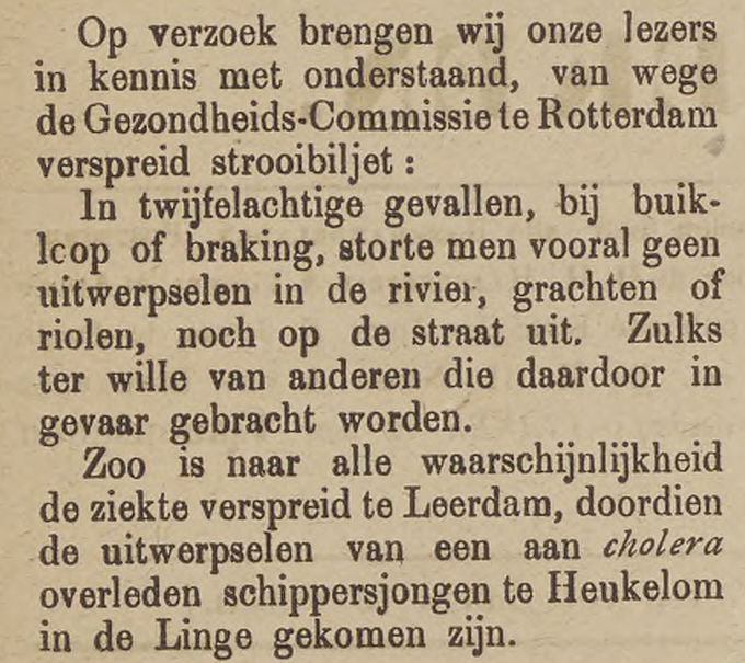 Artikel uit de culemborgsche courant van 31 augustus 1893 over maatregelen tegen cholera