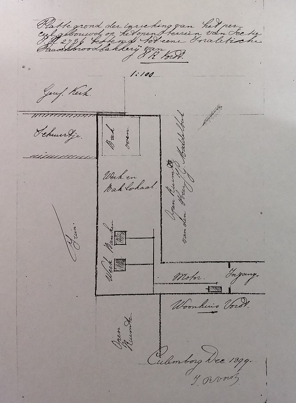 tekening bij aanvraag bouw paasbroodbakkerij culemborg 1899